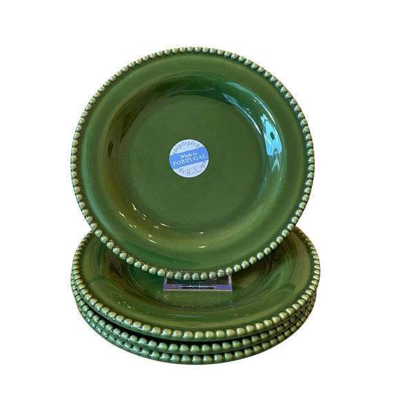 MATCERAMICA Portugal Green Ceramic Dinner Plates 11.5" Beaded Border Set 4 NEW - Picture 2 of 9